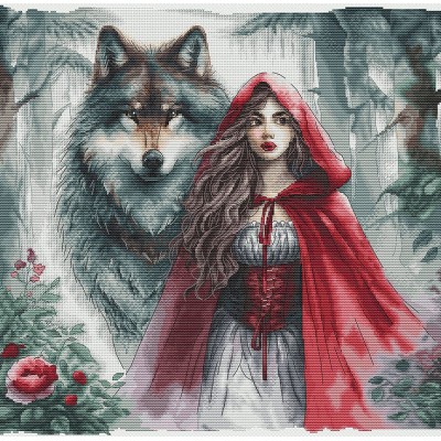 Набор для вышивания крестиком AVA P083 The Young Girl and the Guardian Wolf Набор для вышивания крестиком AVA P083 The Young Girl and the Guardian Wolf