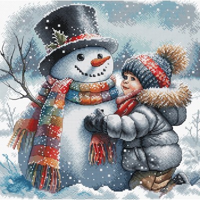 Набор для вышивания крестом AVA P086 Boy and his Snow Friend Набор для вышивания крестом AVA P086 Boy and his Snow Friend
