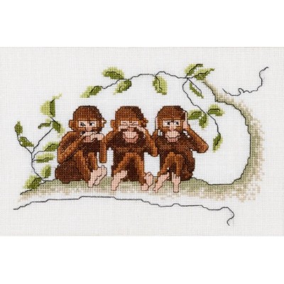 Набор для вышивки крестом Thea Gouverneur 1031 Three Wise Monkeys Набор для вышивки крестом Thea Gouverneur 1031 Three Wise Monkeys