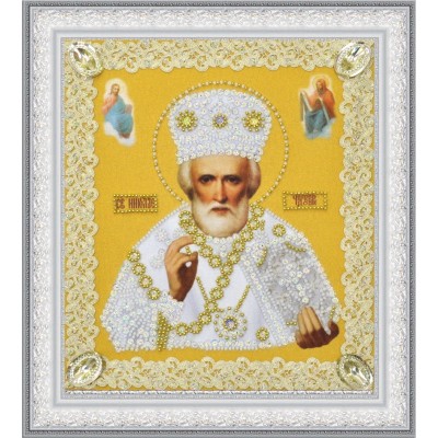 Вышивка бисером икон - Картины бисером - Икона Святителя Николая Чудотворца (золото) ажур Р-369