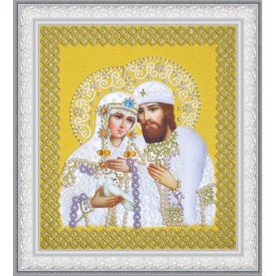 Вышивка бисером икон - Картины бисером - Святые Петр и Феврония (жемчуг) золото Р-389
